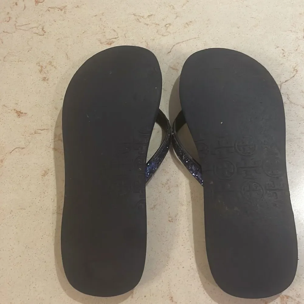 Tory Burch blue glitter flip flops SZ 7